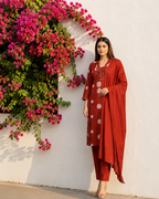 Red Floral Printed Cotton Kurta Set with Dupatta